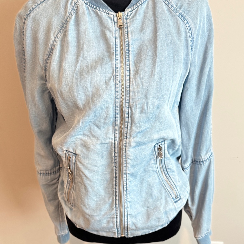 LOFT Light Blue Bomber Jacket - image 5